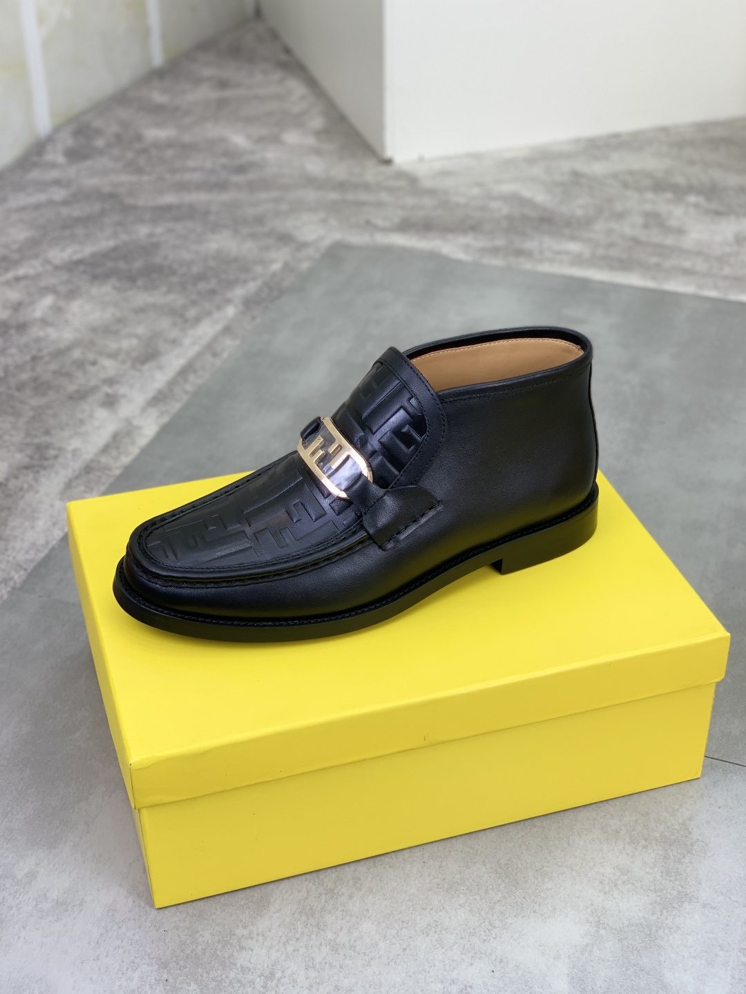 Fendi Men's Embossed Metal-Hardware Slip-On Boots